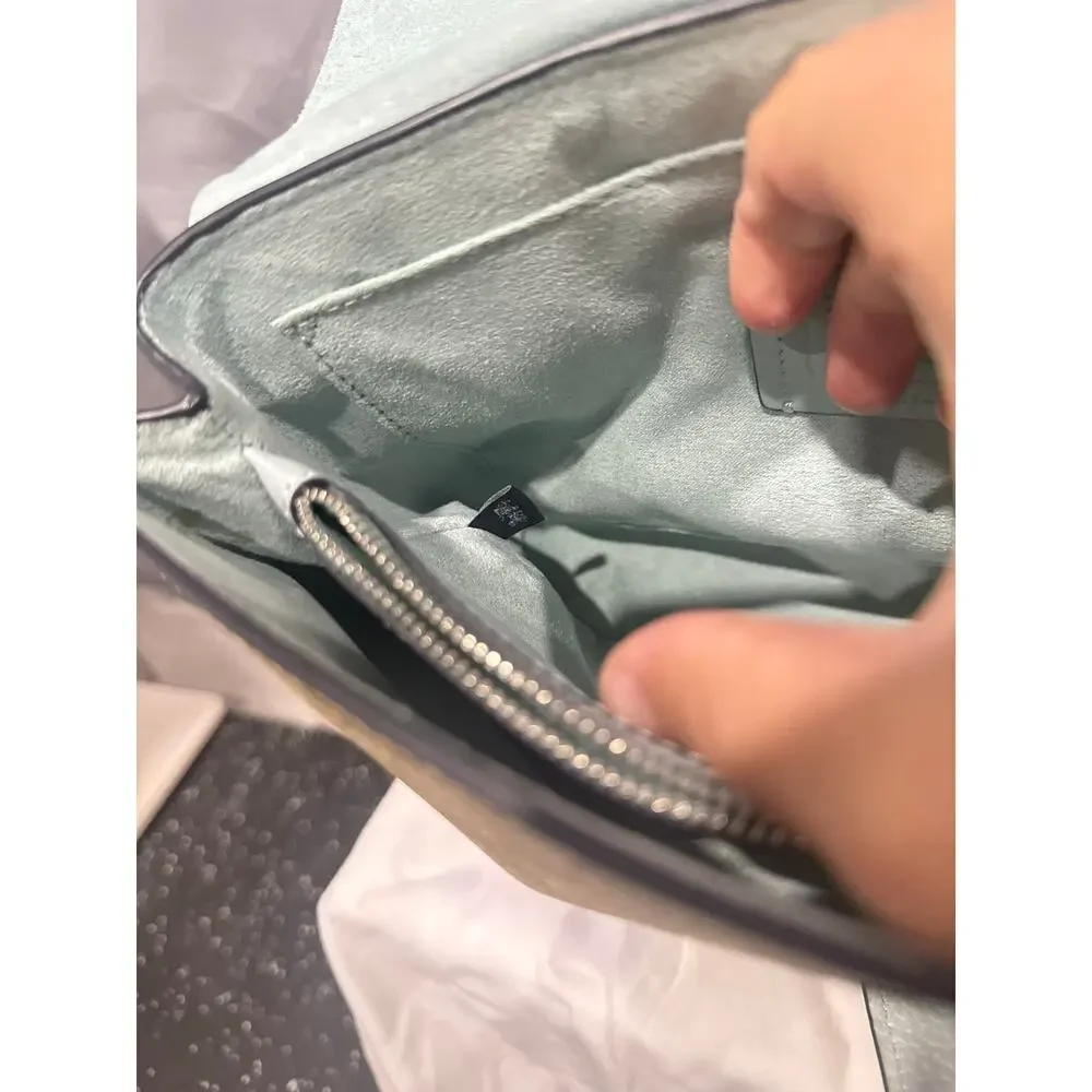 Coach Tammie Shoulder Bag in Signature Canvas Khaki Teal Chain Strap C6784